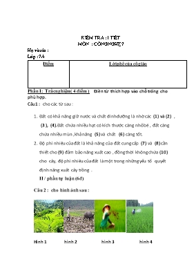 Đề kiểm tra một tiết Công nghệ lớp 7